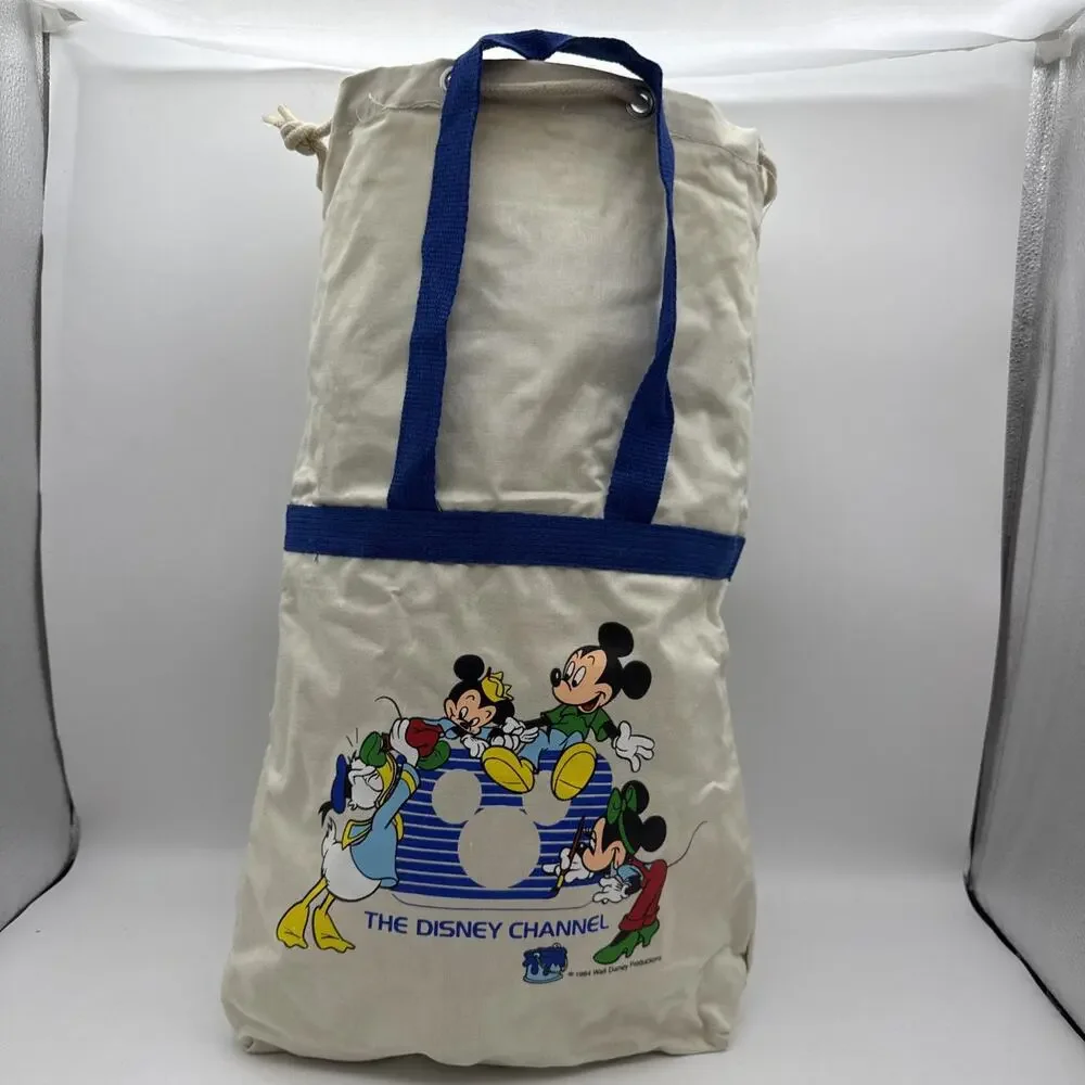 VTG The Disney Channel Mickey Minnie Mouse Donald Duck 1984 Tote Bag 80s
